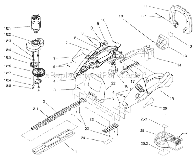 Hedge Trimmer Assembly Diagram and Parts List for 51596 9900001-9999999 - 1999 Toro Trimmer