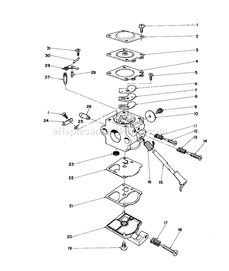 Carburetor Diagram and Parts List for 51604 2000001-2999999 - 1982 Toro Trimmer