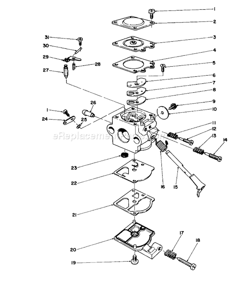 Carburetor Diagram and Parts List for 51604 3000001-3999999 - 1983 Toro Trimmer