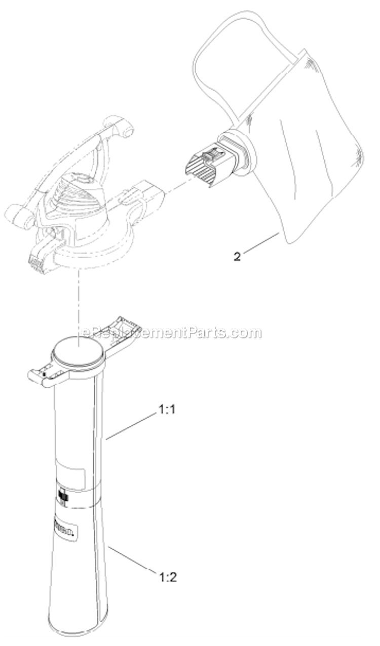 Bag  Tube Assembly Diagram and Parts List for 51609  Toro Leaf Blower / Vacuum