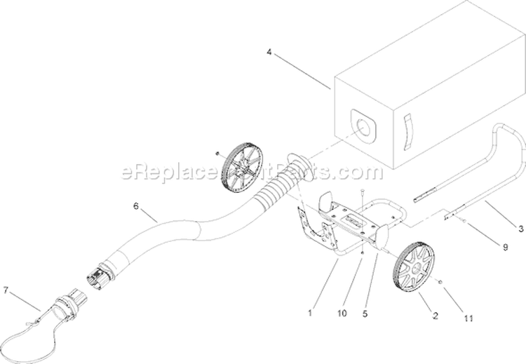 Cart Assembly Diagram and Parts List for 51611 260000001-260999999 - 2006 Toro Leaf Blower / Vacuum