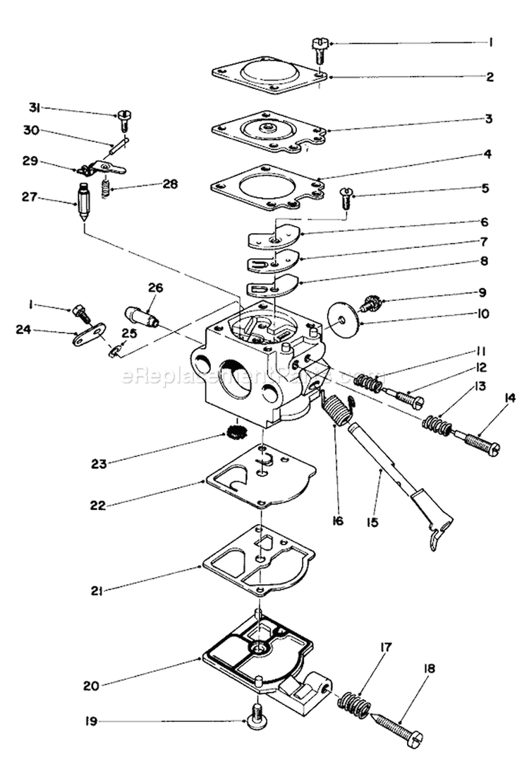 Carburetor Diagram and Parts List for 51613 3000001-3999999 - 1983 Toro Trimmer
