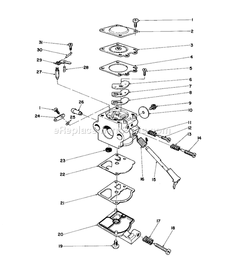 Carburetor Diagram and Parts List for 51613 4000001-4999999 - 1984 Toro Trimmer