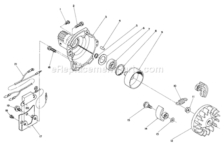 Clutch Case & Fan Assembly Diagram and Parts List for 51642 6000001-6999999 - 1986 Toro Trimmer