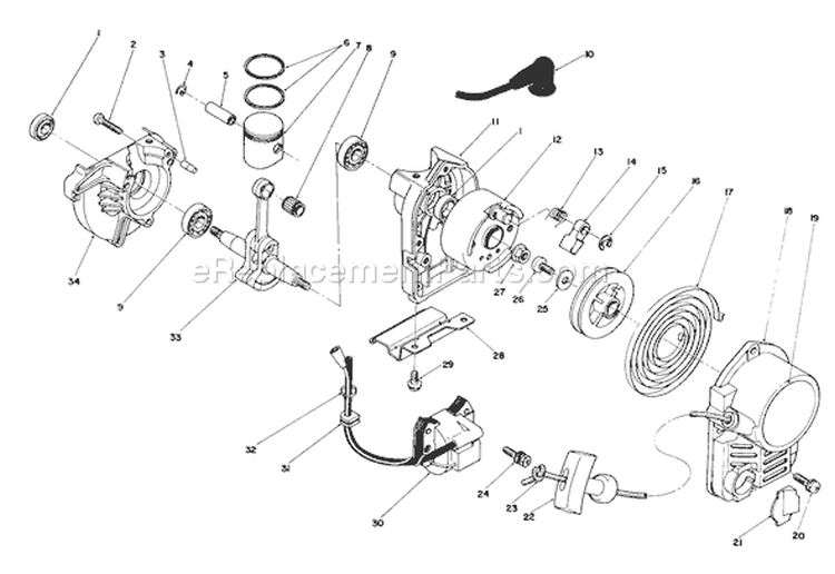 Recoil & Crankcase Assembly Diagram and Parts List for 51642 6000001-6999999 - 1986 Toro Trimmer