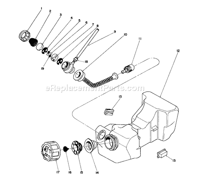 Fuel Tank Assembly Diagram and Parts List for 51642 7000001-7999999 - 1987 Toro Trimmer