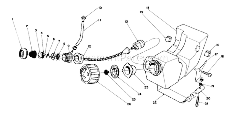 Fuel Tank Assembly Diagram and Parts List for 51643 6000001-6999999 - 1986 Toro Trimmer