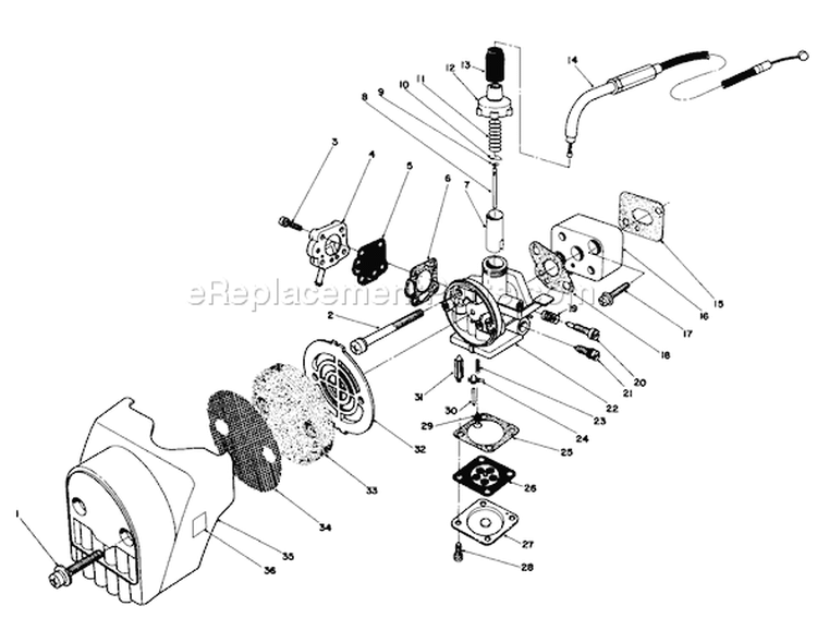 Air Cleaner & Carburetor Assembly Diagram and Parts List for 51643 7000001-7999999 - 1987 Toro Trimmer