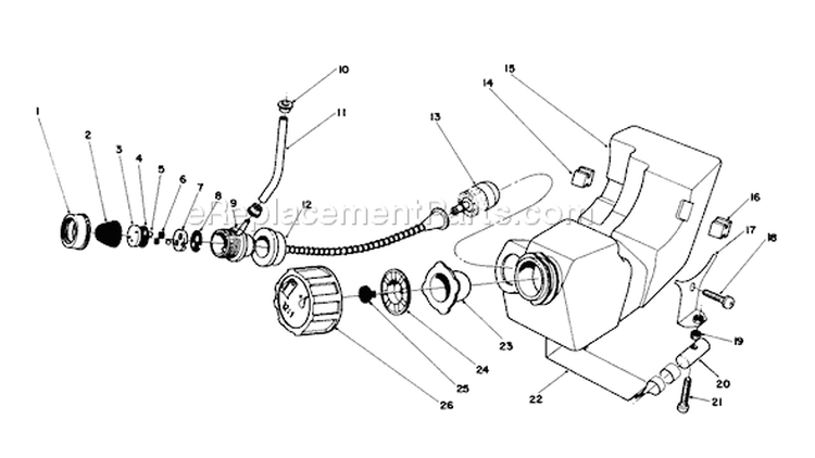 Fuel Tank Assembly Diagram and Parts List for 51643 7000001-7999999 - 1987 Toro Trimmer