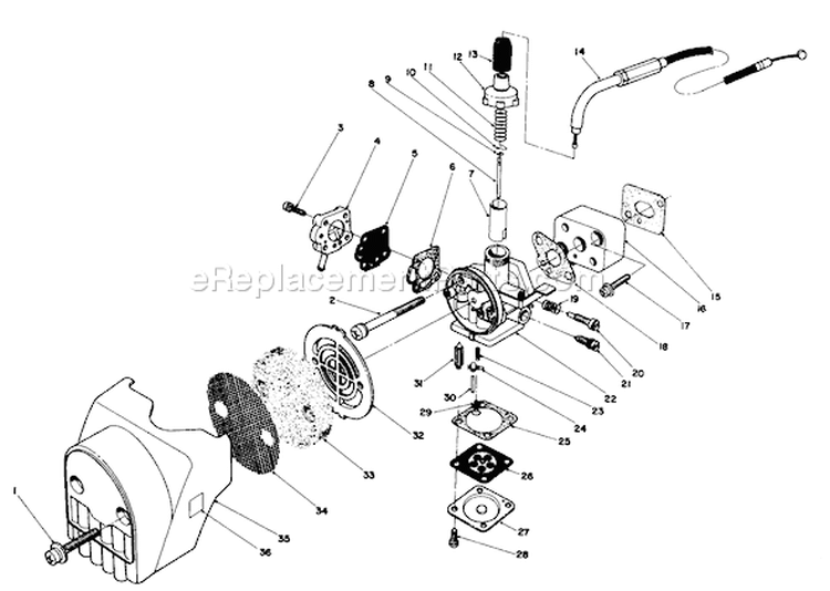 Air Cleaner & Carburetor Assembly Diagram and Parts List for 51644 7000001-7999999 - 1987 Toro Trimmer