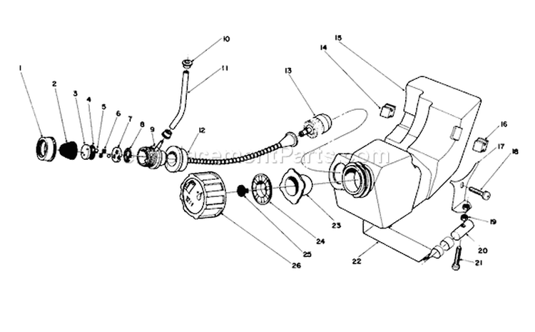 Fuel Tank Assembly Diagram and Parts List for 51644 5000001-5999999 - 1985 Toro Trimmer