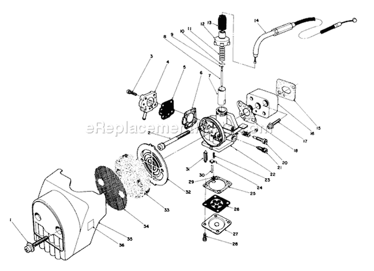 Air Cleaner & Carburetor Assembly Diagram and Parts List for 51644 6000001-6999999 - 1986 Toro Trimmer