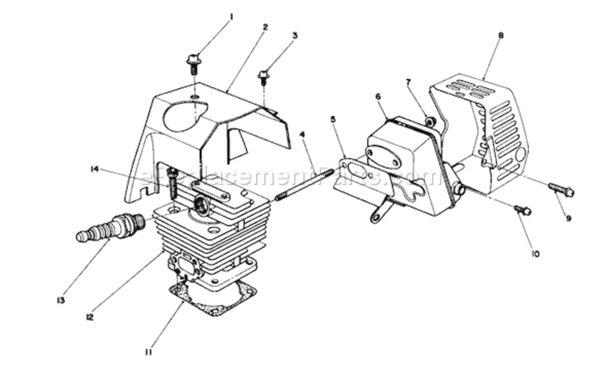 Cylinder & Muffler Assembly Diagram and Parts List for 51645V 1000001-19999991991 Toro Trimmer
