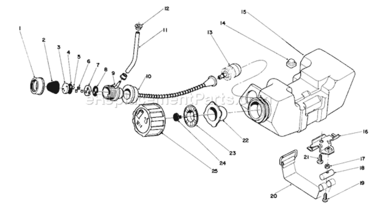 Fuel Tank Assembly Diagram and Parts List for 51645V 1000001-19999991991 Toro Trimmer
