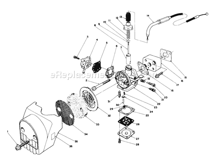 Air Cleaner & Carburetor Assembly Diagram and Parts List for 51645 6000001-6999999 - 1986 Toro Trimmer