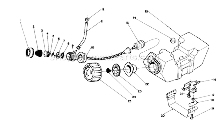 Fuel Tank Assembly Diagram and Parts List for 51645 7000001-7999999 - 1987 Toro Trimmer