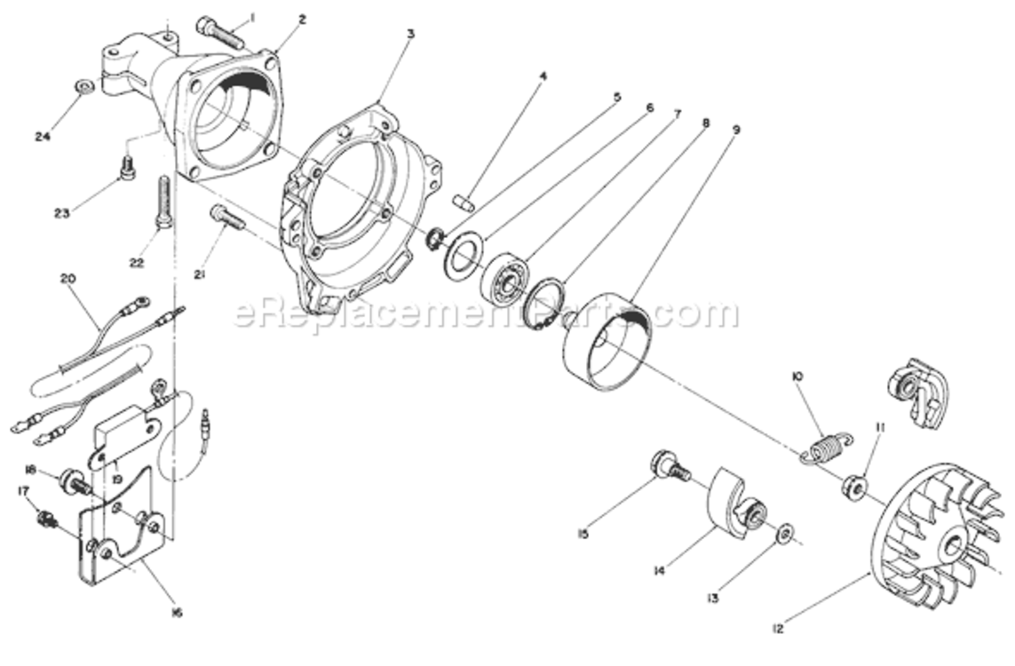 Clutch Case & Fan Assembly Diagram and Parts List for 51650 1000001-19999991991 Toro Trimmer