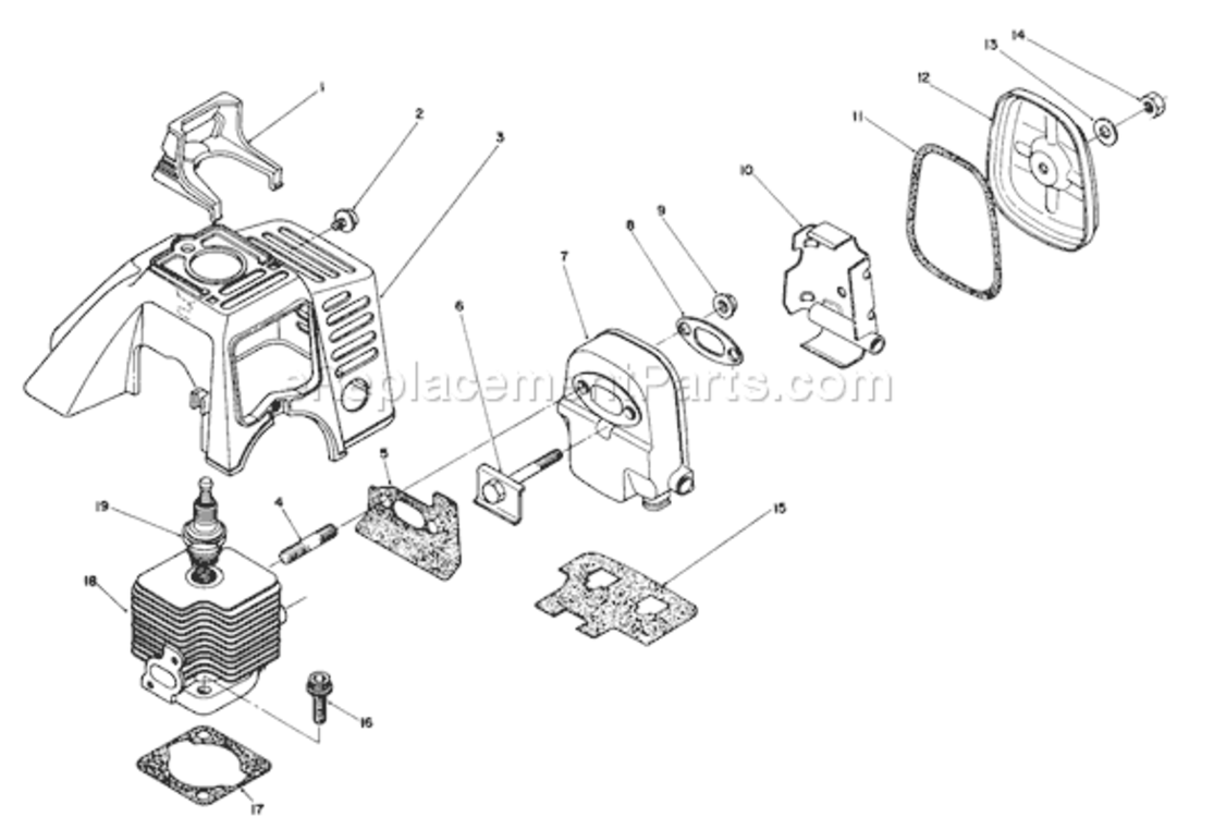 Cylinder & Muffler Assembly Diagram and Parts List for 51650 1000001-19999991991 Toro Trimmer