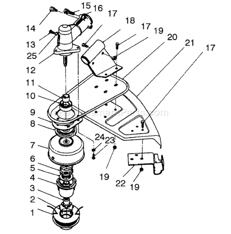 Cutter Head & Gear Box Assembly Diagram and Parts List for 51650 2000001-29999991992 Toro Trimmer