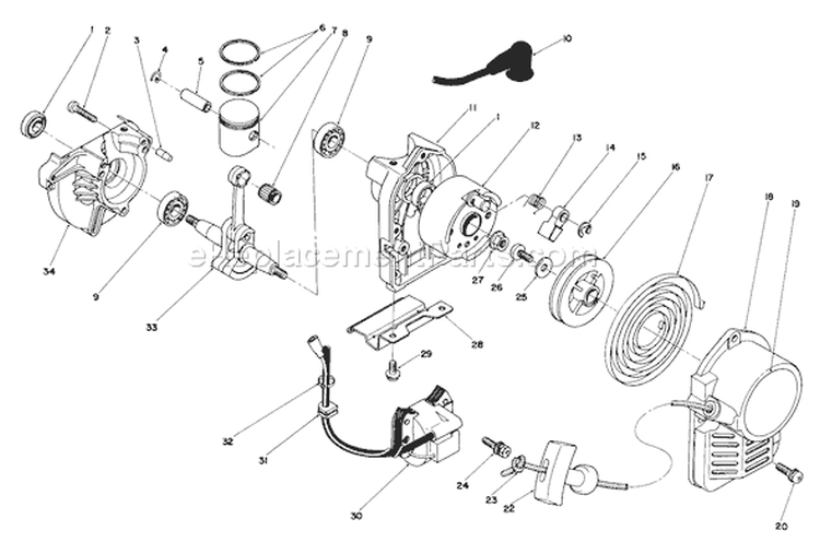 Recoil & Crankshaft Assembly Diagram and Parts List for 51650 9000001-99999991989 Toro Trimmer