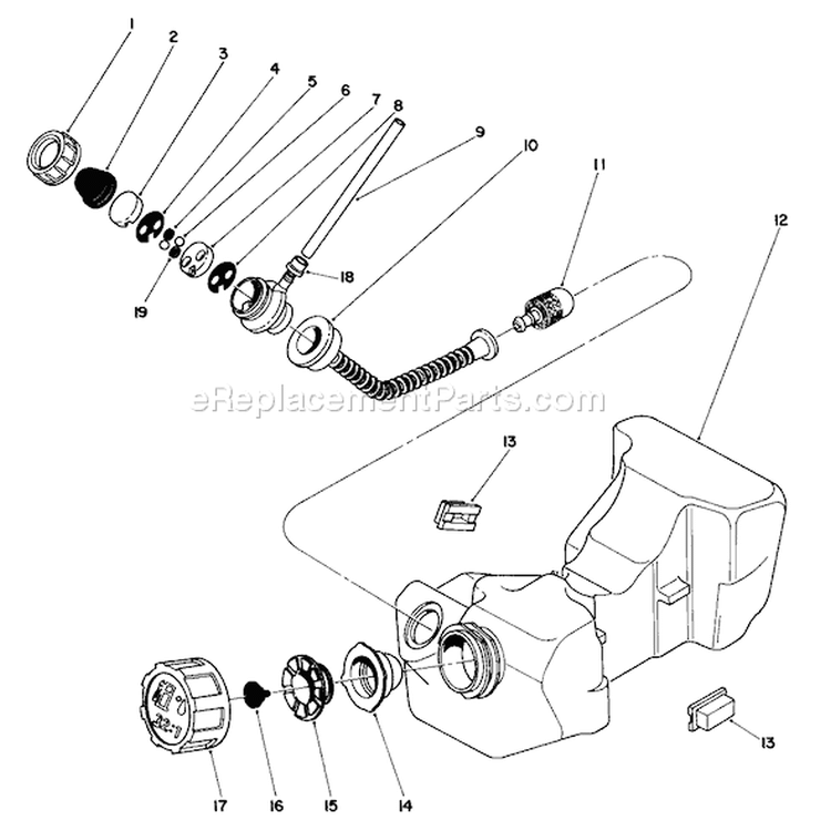 Fuel Tank Assembly Diagram and Parts List for 51650 9000001-99999991989 Toro Trimmer