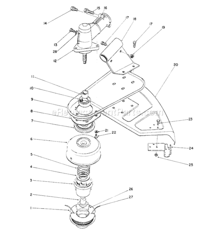 Cutter Head & Gear Box Assembly Diagram and Parts List for 51652 1000001-19999991991 Toro Trimmer