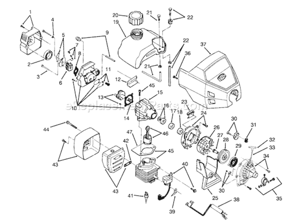 Engine Diagram and Parts List for 51653 5900001-59999991995 Toro Trimmer