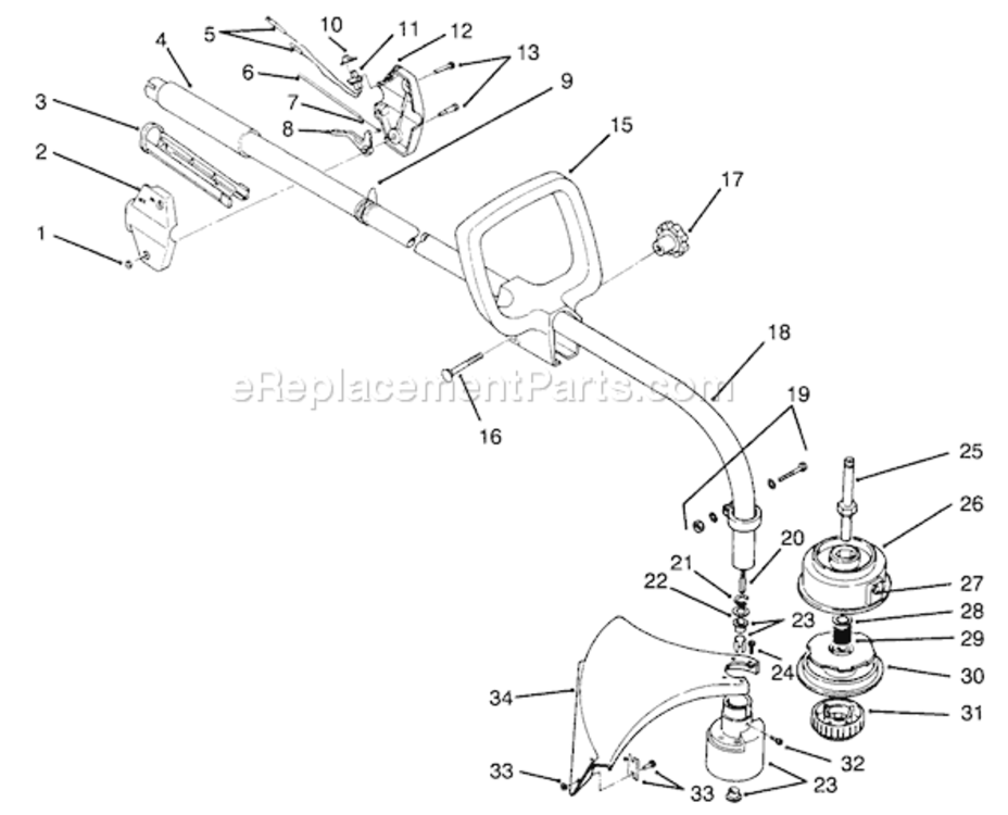 Handle Assembly Diagram and Parts List for 51653 5900001-59999991995 Toro Trimmer