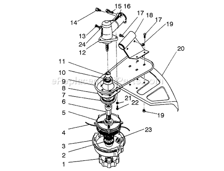 Cutter Head & Gear Box Assembly Diagram and Parts List for 51660 2000001-2999999 - 1992 Toro Trimmer