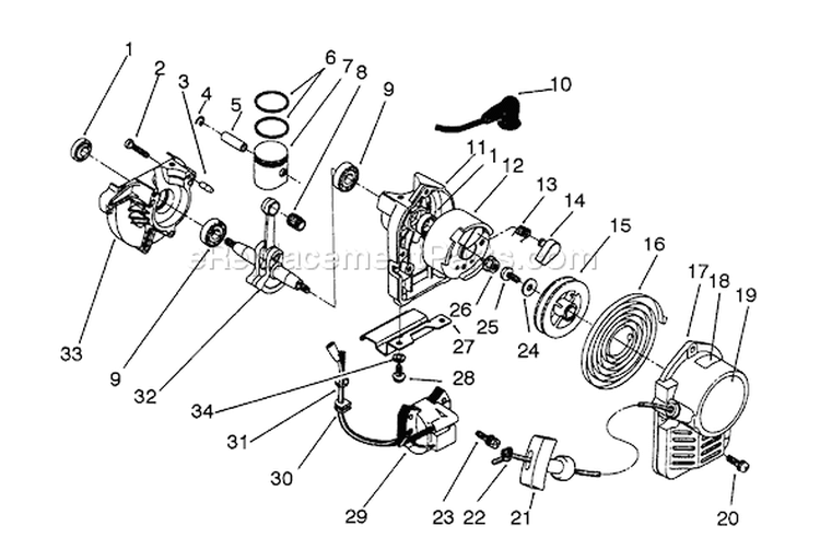Engine Diagram and Parts List for 51660 2000001-2999999 - 1992 Toro Trimmer