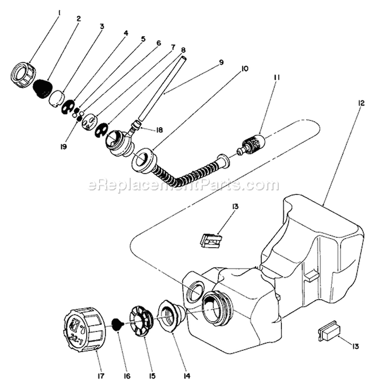 Fuel Tank Assembly Diagram and Parts List for 51660 9000001-99999991989 Toro Trimmer