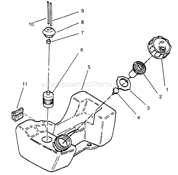 Fuel Tank Assembly Diagram and Parts List for 51675 39000001-39999999 - 1993 Toro Trimmer