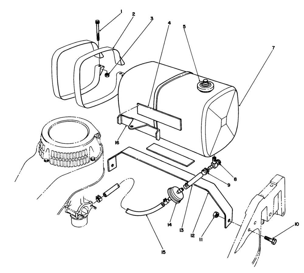 Gas Tank Assembly Diagram and Parts List for 22025 9000001 - 9999999 Toro Lawn Mower