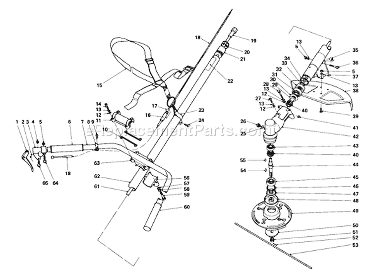 Handle And Cutter Head Diagram and Parts List for 51700 8000001-8999999 - 1978 Toro Trimmer