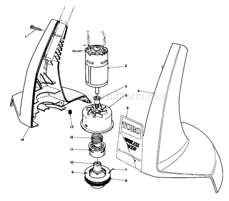 Motor And Housing Assembly Diagram and Parts List for 51720 0000001-0999999 - 1990 Toro Trimmer