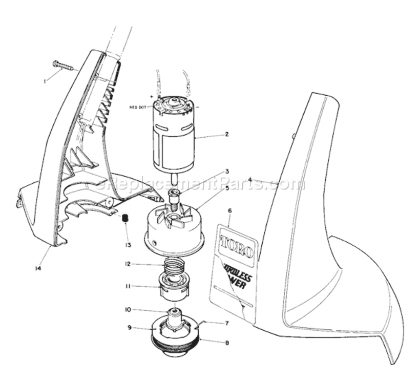 Motor And Housing Assembly Diagram and Parts List for 51720 2000001-29999991992 Toro Trimmer