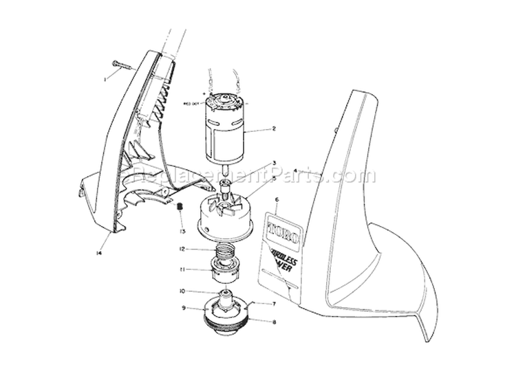 Motor And Housing Assembly Diagram and Parts List for 51770 1000001-1999999 - 1991 Toro Trimmer