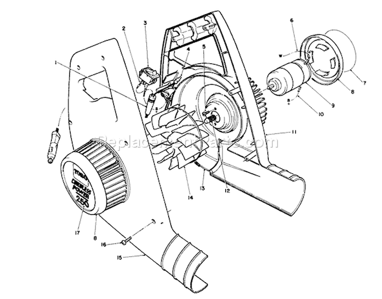 Blower Housing & Motor Assembly Diagram and Parts List for 51790 1000001-1999999 - 1991 Toro Leaf Blower / Vacuum