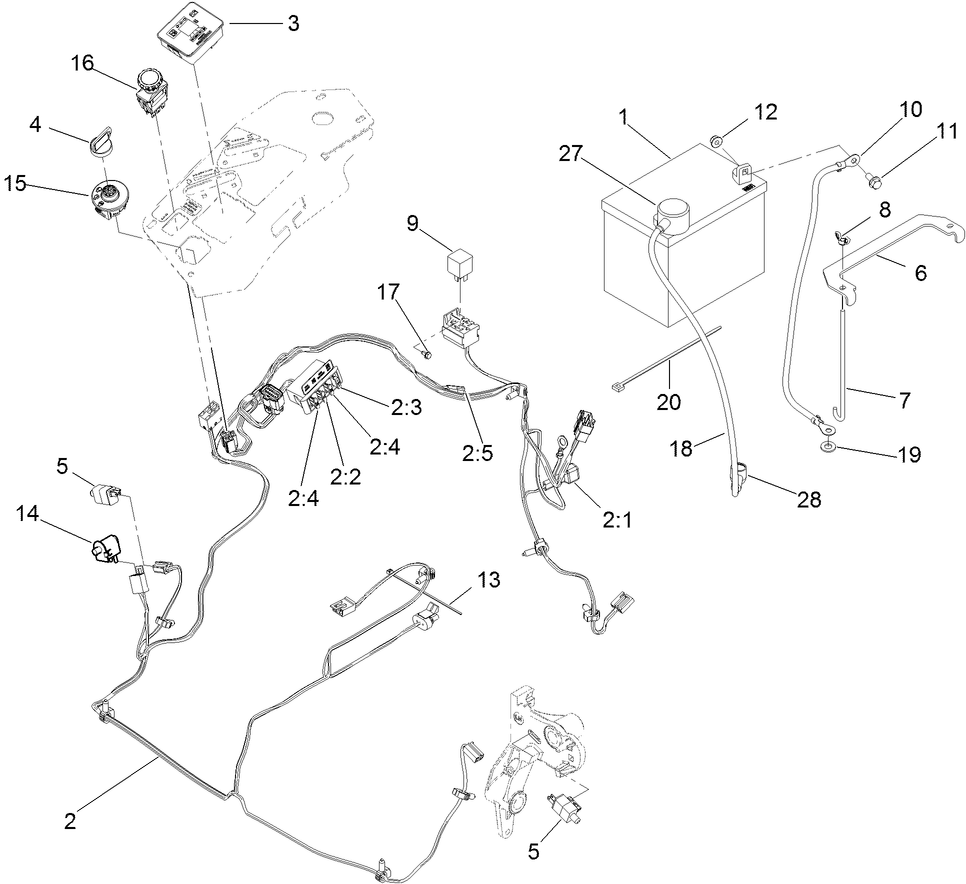 Electrical Assembly Diagram and Parts List for 74943CP (312000001-312999999)(2012) Toro Lawn Mower