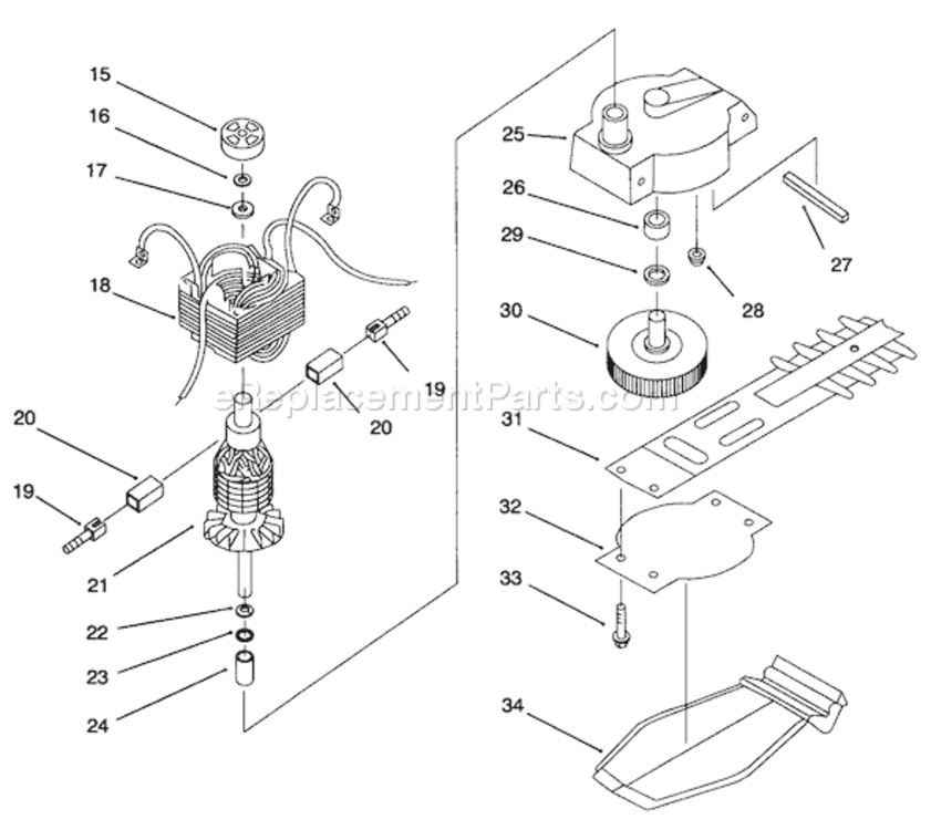 Motor And Blade Assembly Diagram and Parts List for 51803 790000001-7999999991997 Toro Trimmer