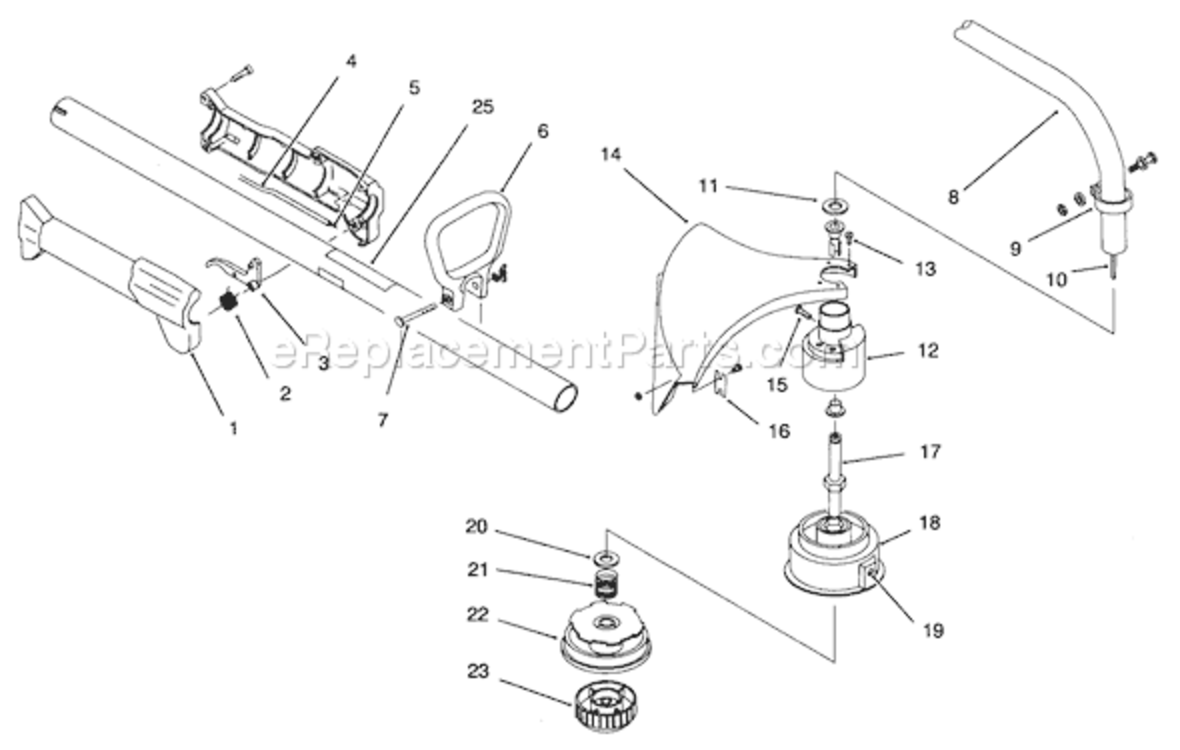 Boom And Trimmer Assembly Diagram and Parts List for 51903 69000001-699999991996 Toro Trimmer