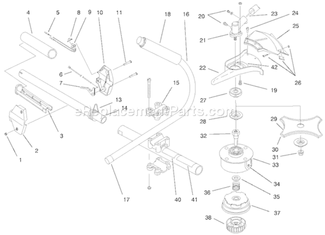 Boom and Trimmer Assembly Diagram and Parts List for 51919 79000001-799999991997 Toro Trimmer