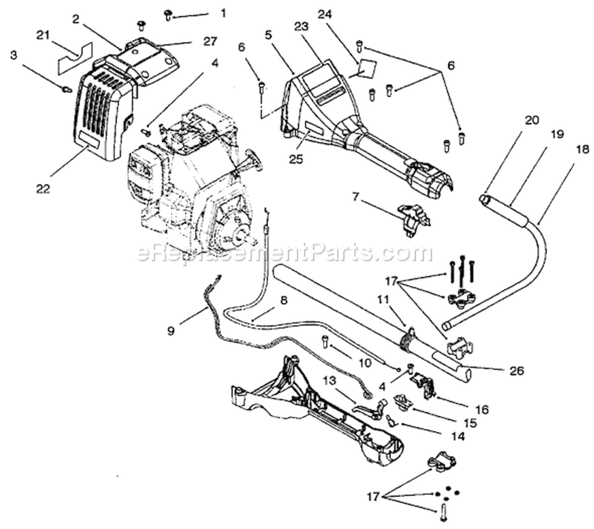 Handle & Upper Boom Assembly Diagram and Parts List for 51926 79000001-799999991997 Toro Trimmer