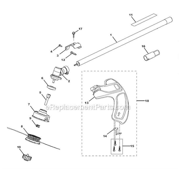 Attachment Shaft Diagram and Parts List for 51932A  Toro Trimmer