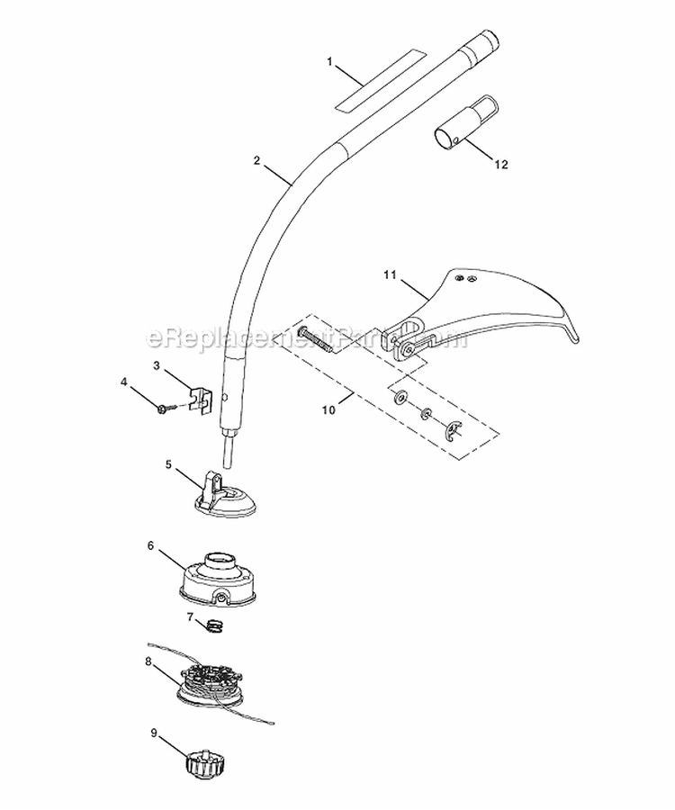 Attachment Shaft Diagram and Parts List for 51936  Toro Trimmer