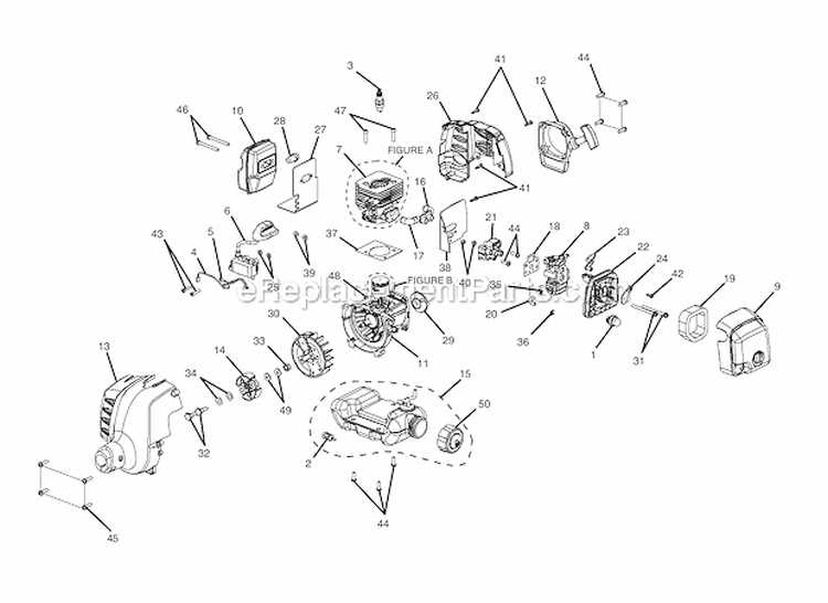 Engine Assembly Diagram and Parts List for 51936  Toro Trimmer