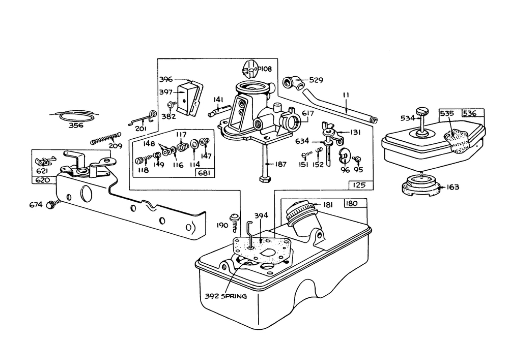 Briggs & Stratton Carburetor Assembly Model 390064 For 19" Hand Propelled Model 16067 Diagram and Parts List for 16155 8000001 - 8999999 Toro Lawn Mower