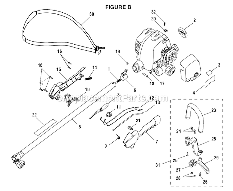 Figure B Diagram and Parts List for 51992  Toro Brush Cutter