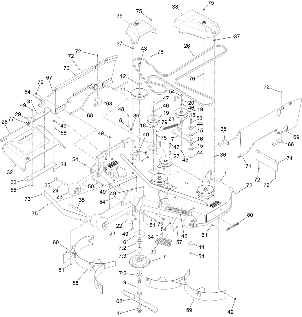 Deck Assembly Diagram and Parts List for 76530 400000000 - 415399999 Toro Lawn Tractor