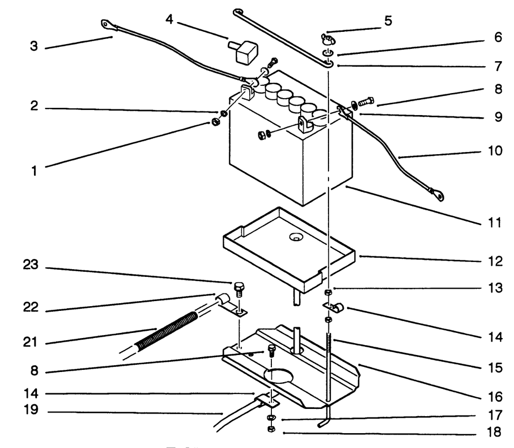 Battery Assembly Diagram and Parts List for 42-16BE01 2000001 - 2999999 Toro Lawn Tractor